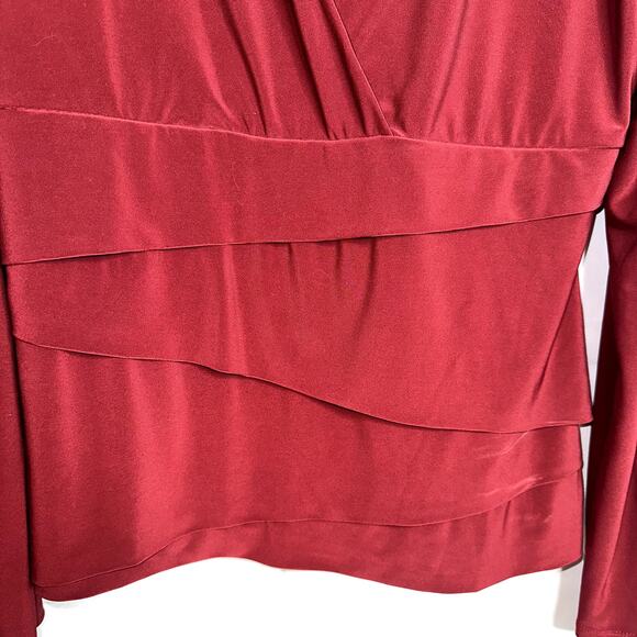 White House Black Market Womens Size XL Maroon Red Wine VNeck Long Sleeve Blouse - Picture 2 of 8